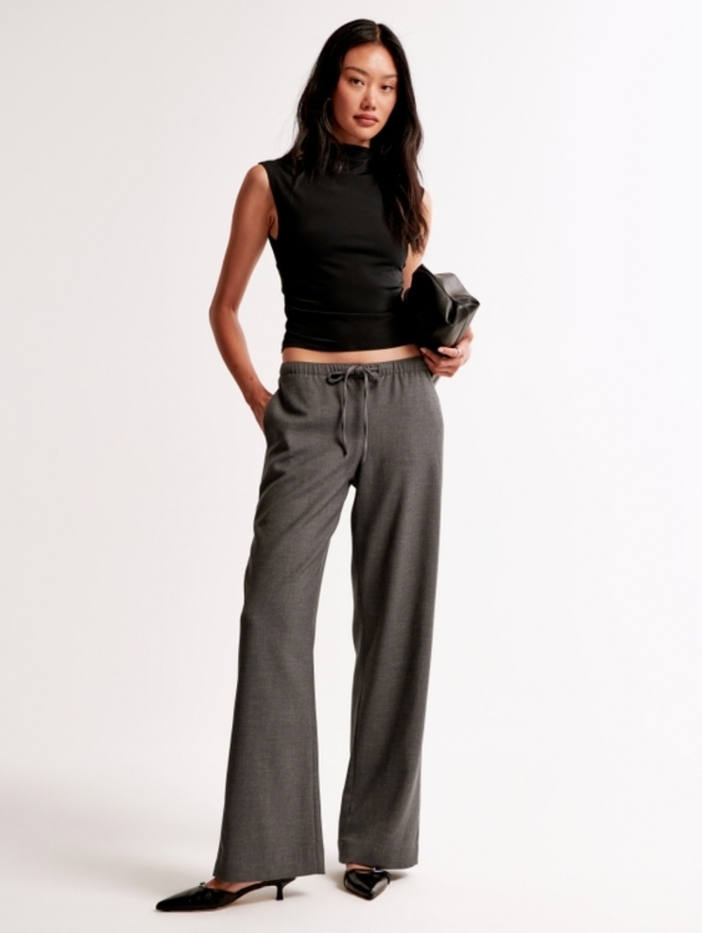 Abercrombie & Fitch Women's Gray Wide-Leg Drawstring Pants